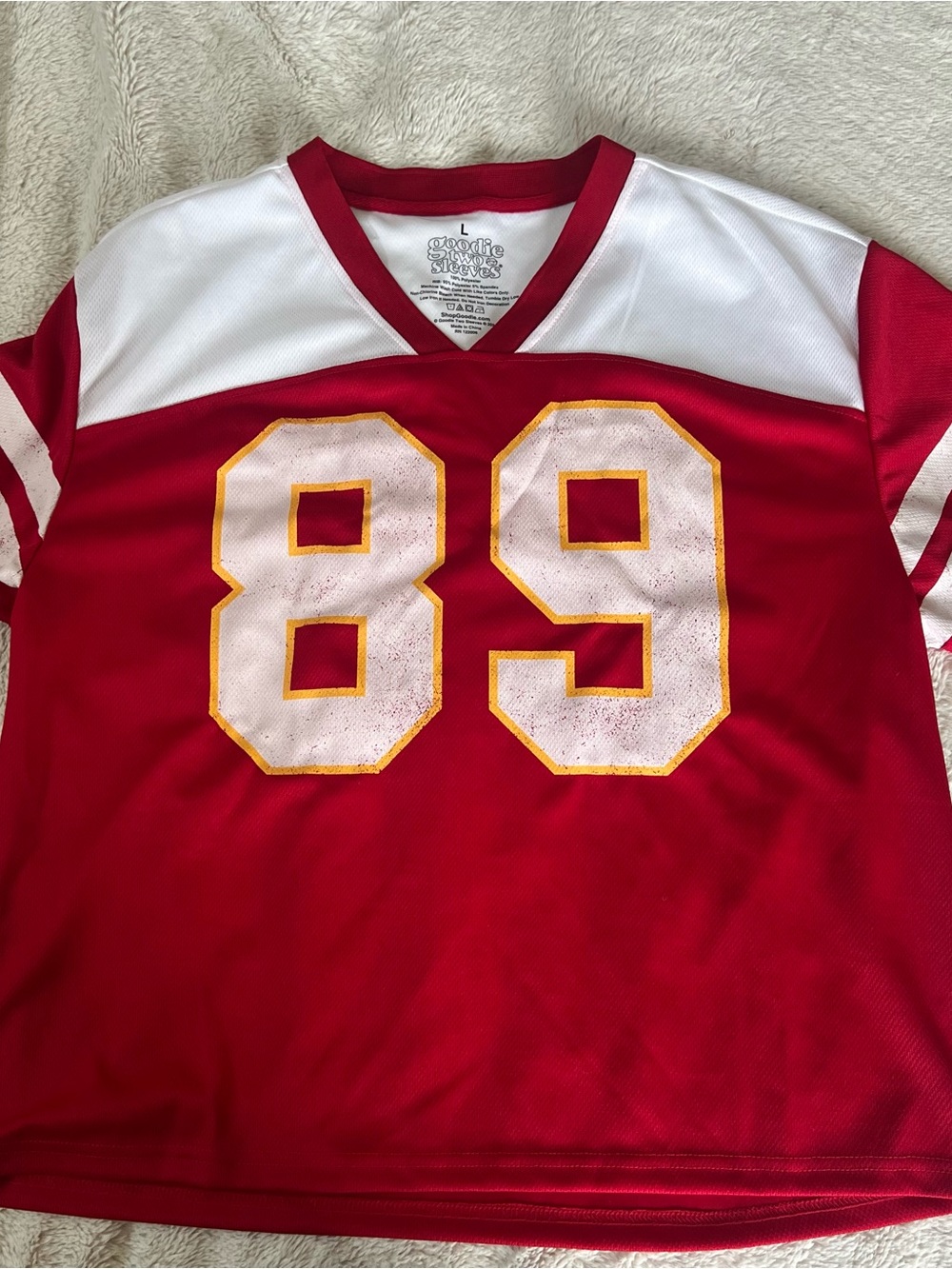 Red & White Football Jersey with Yellow-Trimmed Numbers